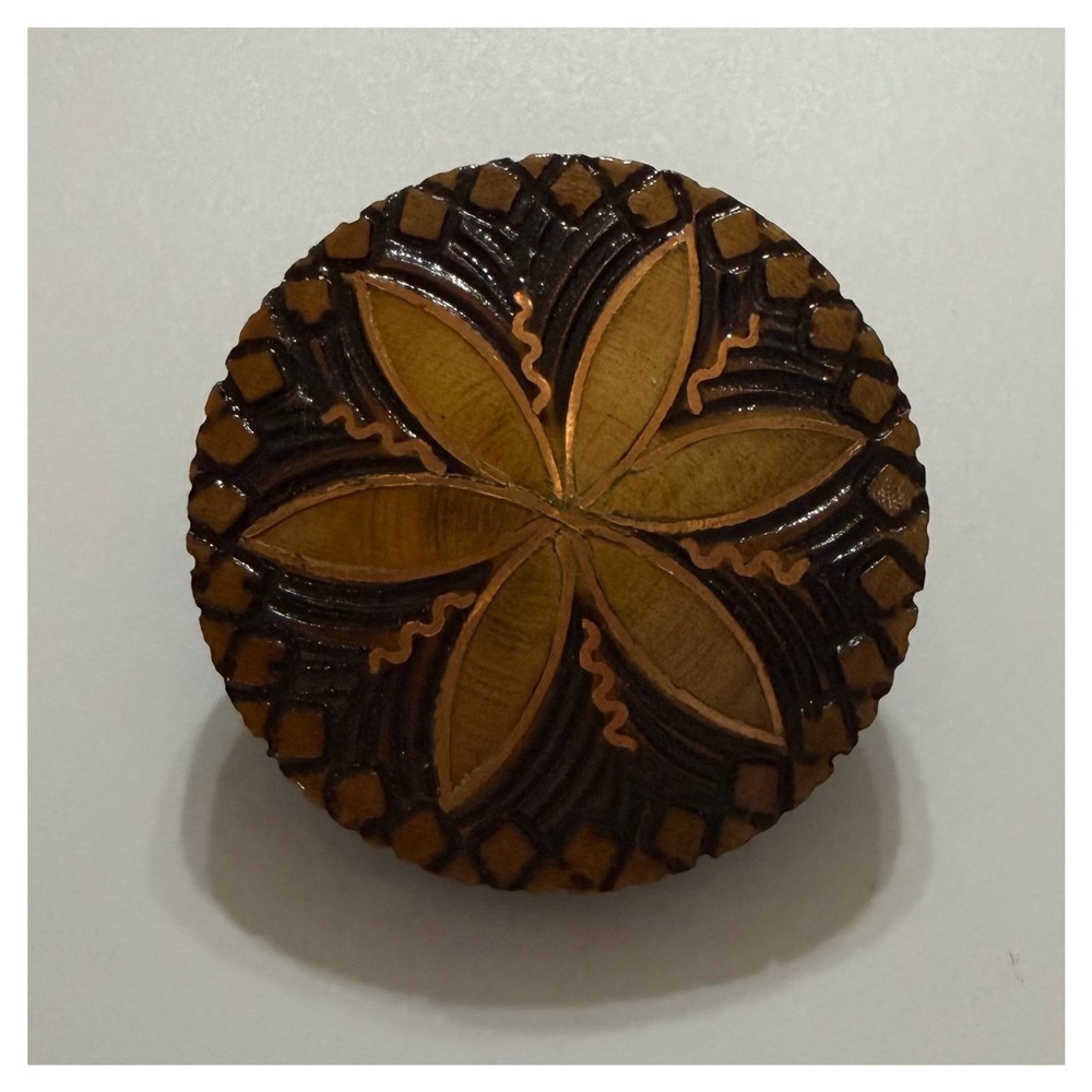 Vintage Wood Floral Folk Art Pin Cottagecore Boho Brooch